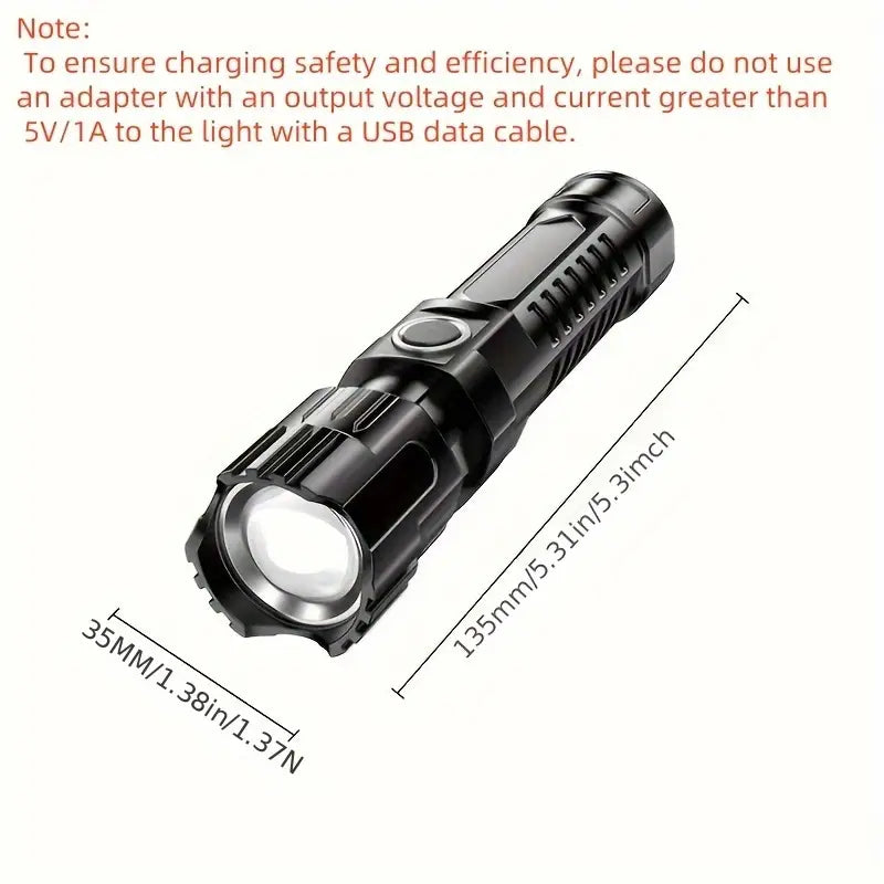 1pc USB Rechargeable Flashlight, Super Bright LED Handheld Outdoor Emergency Light with Telescopic Zoom