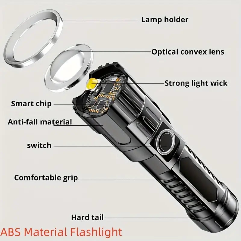 1pc USB Rechargeable Flashlight, Super Bright LED Handheld Outdoor Emergency Light with Telescopic Zoom