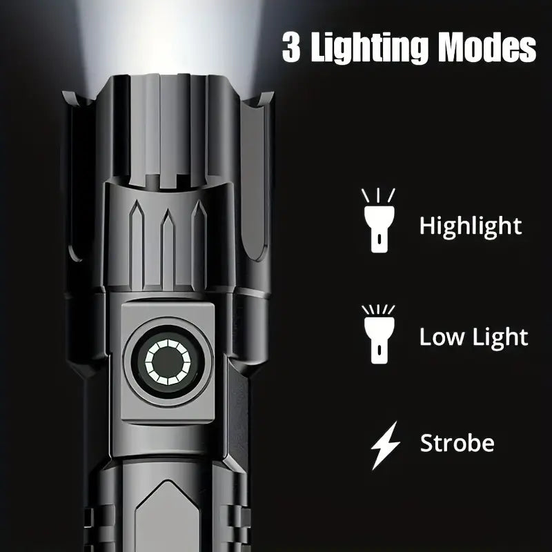1pc USB Rechargeable Flashlight, Super Bright LED Handheld Outdoor Emergency Light with Telescopic Zoom