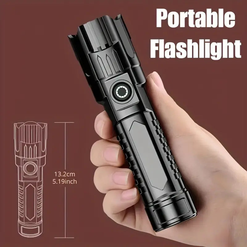 1pc USB Rechargeable Flashlight, Super Bright LED Handheld Outdoor Emergency Light with Telescopic Zoom
