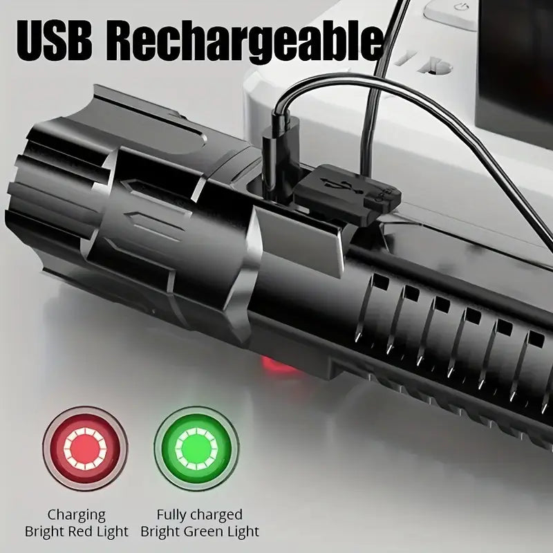 1pc USB Rechargeable Flashlight, Super Bright LED Handheld Outdoor Emergency Light with Telescopic Zoom