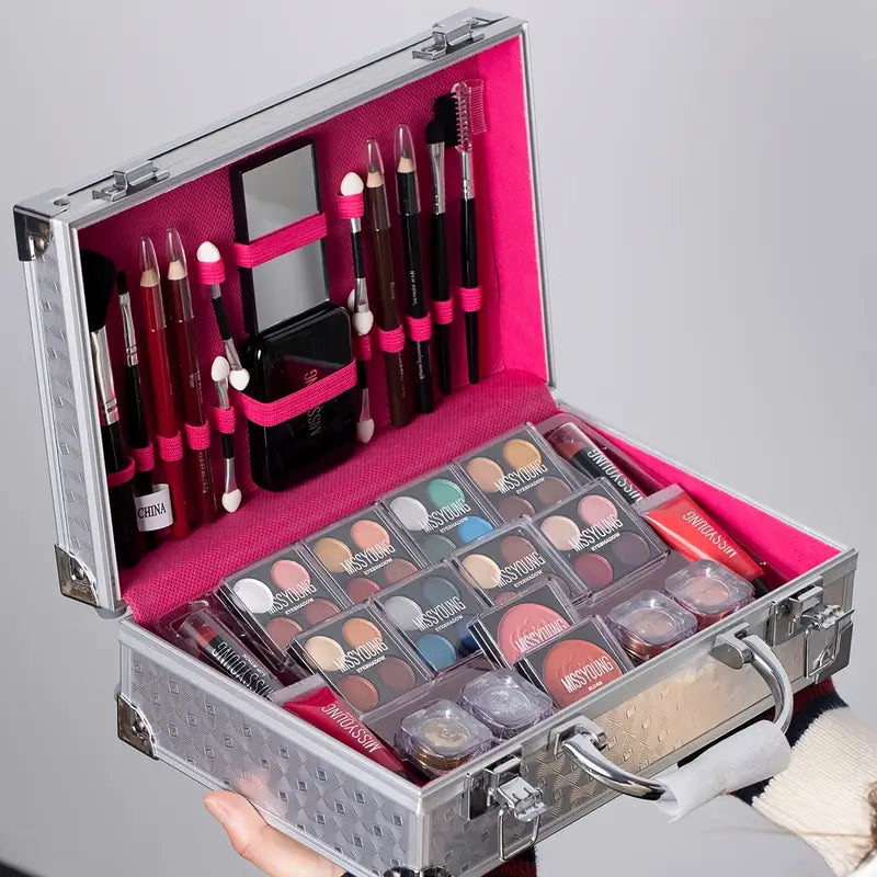 23pcs Makeup Set with Eyeshadow Palette, Blush, Lip Gloss, and Contour Kit, Includes Mirror and Makeup Brushes - Beginner-Friendly, Mixed Color Tones in Black, Blue, Green, and Orange, Perfect for Women