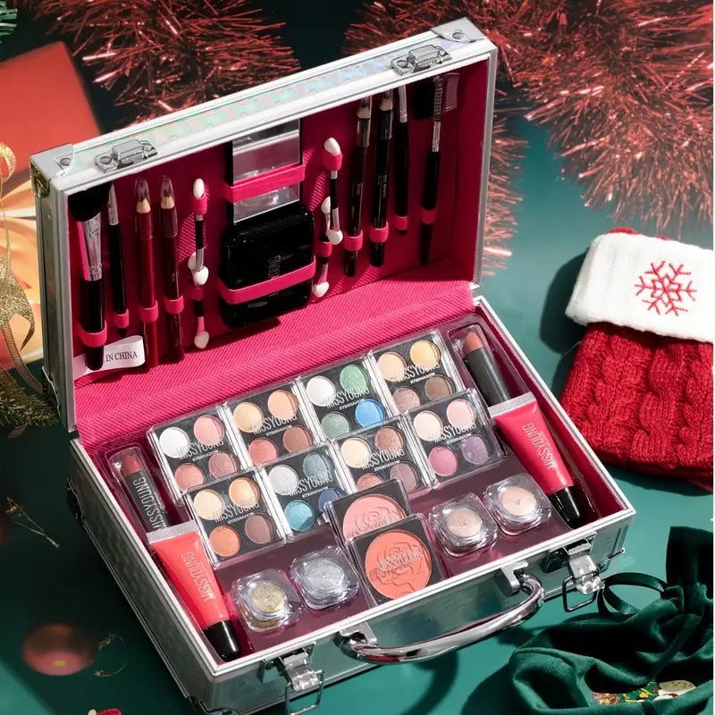 23pcs Makeup Set with Eyeshadow Palette, Blush, Lip Gloss, and Contour Kit, Includes Mirror and Makeup Brushes - Beginner-Friendly, Mixed Color Tones in Black, Blue, Green, and Orange, Perfect for Women