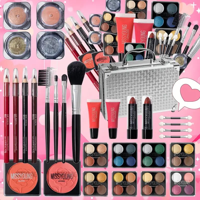 23pcs Makeup Set with Eyeshadow Palette, Blush, Lip Gloss, and Contour Kit, Includes Mirror and Makeup Brushes - Beginner-Friendly, Mixed Color Tones in Black, Blue, Green, and Orange, Perfect for Women