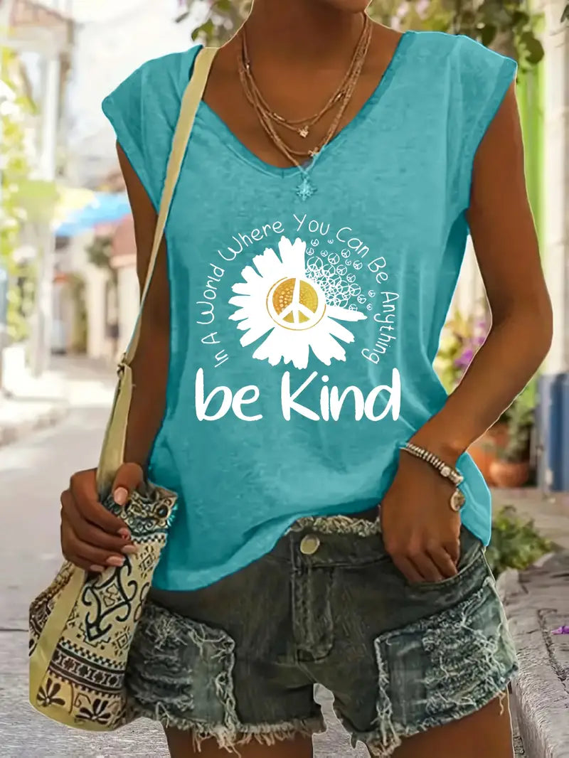 2pcs Spring/Summer New Arrival V-Neck Loose Casual Print T-Shirt Set
