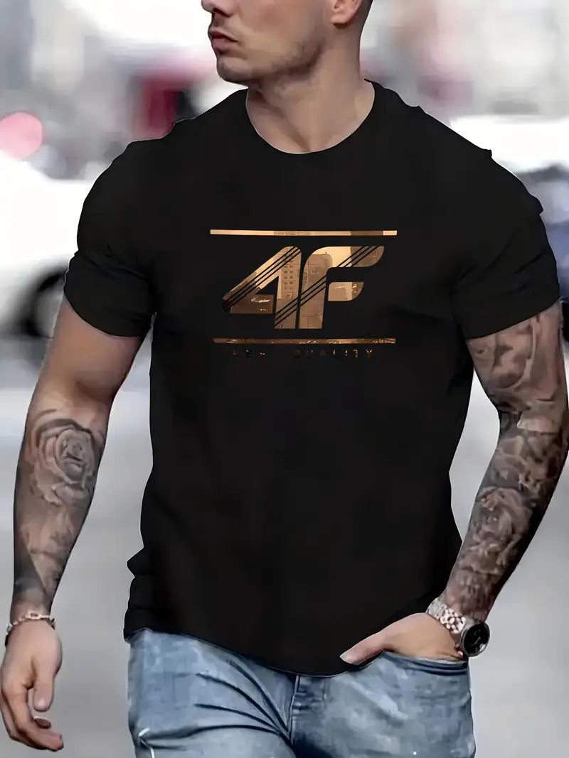 3pcs Men's 4F Logo T-Shirts - Moisture-Wicking Breathable Short Sleeve Tees with 4F Logo Print