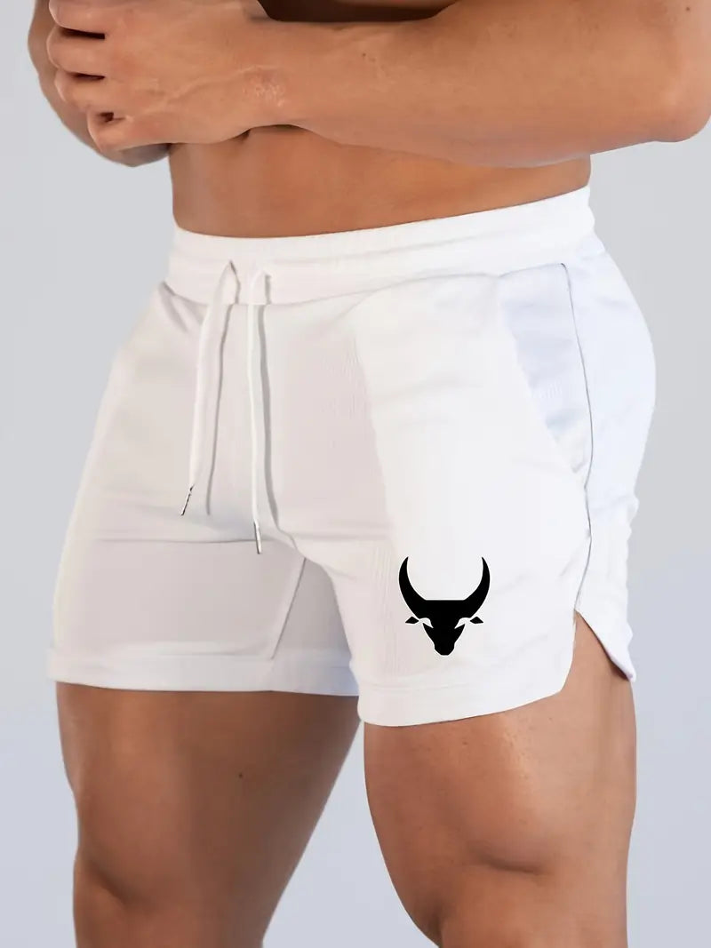3pcs Men's Original Design Bull Head Printed Basketball Sports Running Fitness Fast Drying Comfortable Breathable Beach Shorts