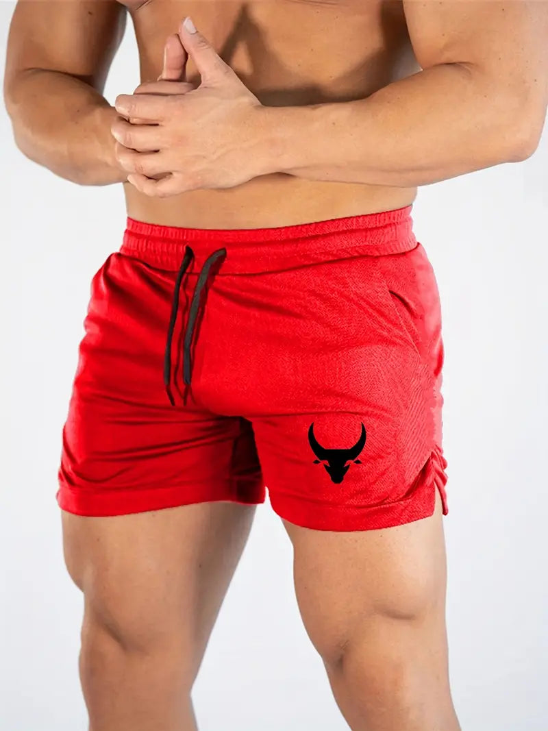 3pcs Men's Original Design Bull Head Printed Basketball Sports Running Fitness Fast Drying Comfortable Breathable Beach Shorts