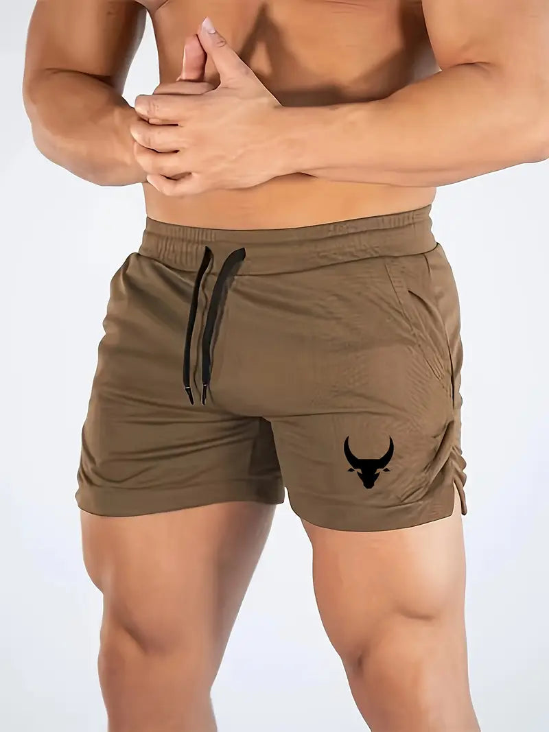 3pcs Men's Original Design Bull Head Printed Basketball Sports Running Fitness Fast Drying Comfortable Breathable Beach Shorts
