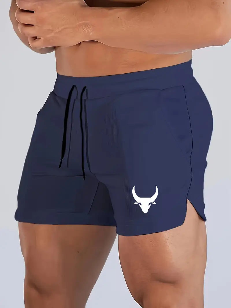 3pcs Men's Original Design Bull Head Printed Basketball Sports Running Fitness Fast Drying Comfortable Breathable Beach Shorts