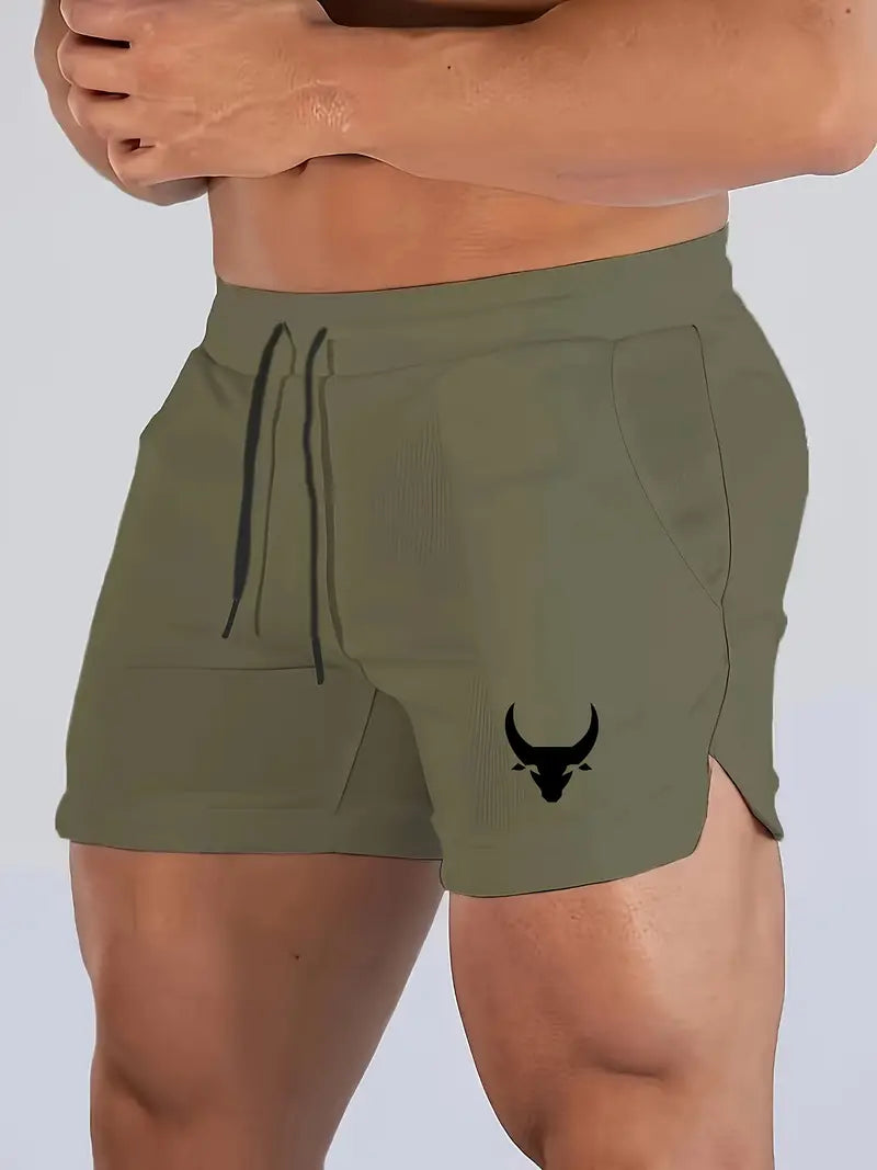3pcs Men's Original Design Bull Head Printed Basketball Sports Running Fitness Fast Drying Comfortable Breathable Beach Shorts