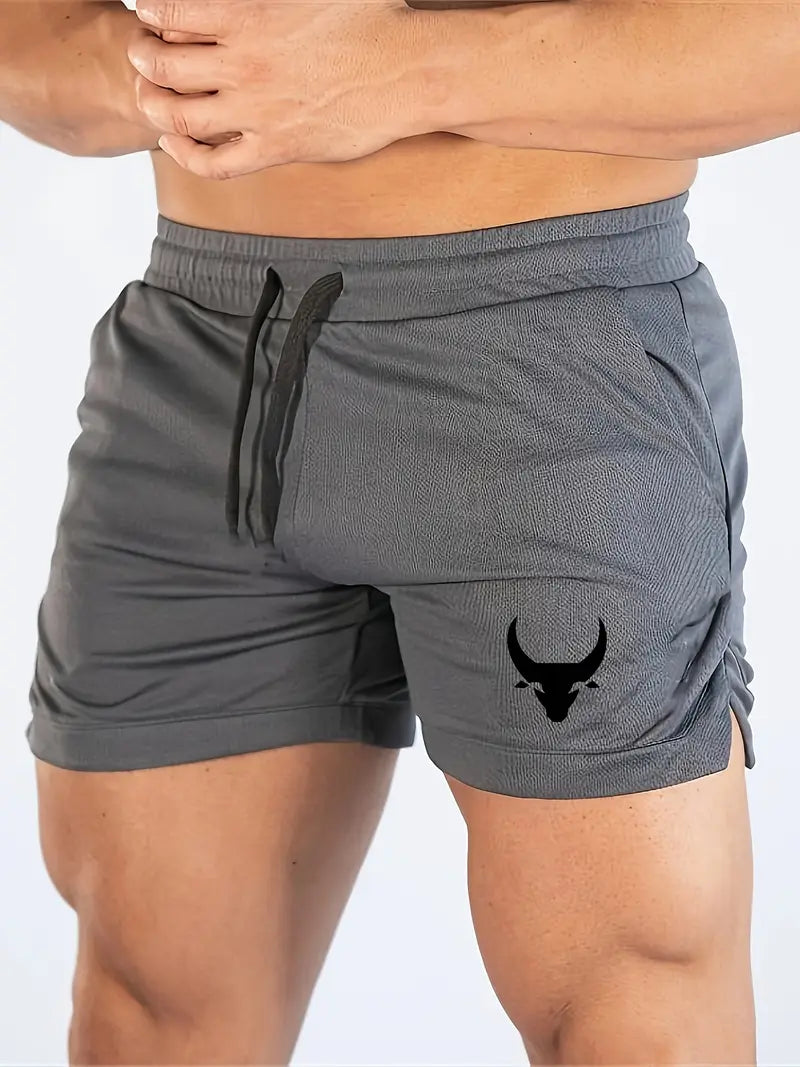 3pcs Men's Original Design Bull Head Printed Basketball Sports Running Fitness Fast Drying Comfortable Breathable Beach Shorts