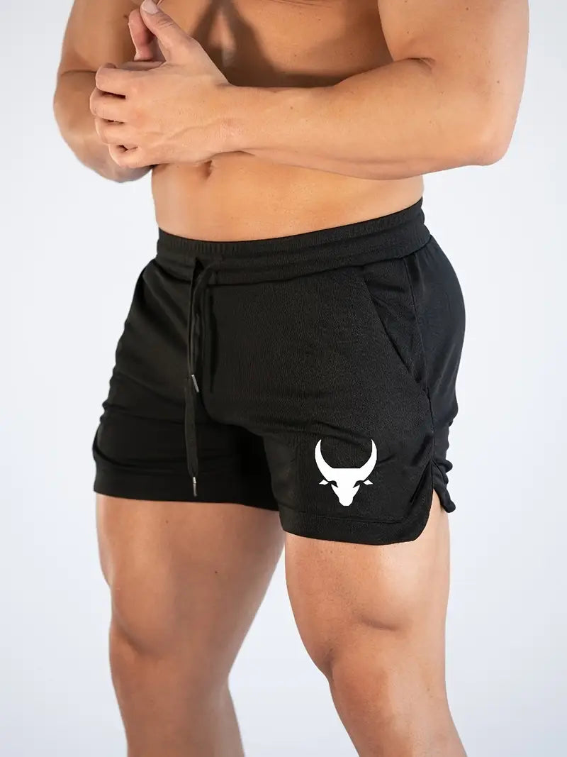 3pcs Men's Original Design Bull Head Printed Basketball Sports Running Fitness Fast Drying Comfortable Breathable Beach Shorts