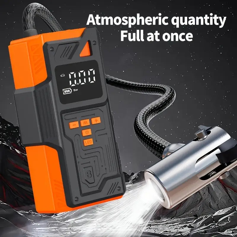 5-in-1 Multifunctional Inflator Starter, 150PSI Digital Tire Pump, Air Compressor, Car Battery Charger & LED Flashlight