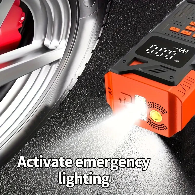 5-in-1 Multifunctional Inflator Starter, 150PSI Digital Tire Pump, Air Compressor, Car Battery Charger & LED Flashlight
