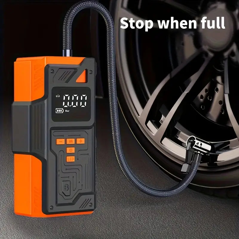 5-in-1 Multifunctional Inflator Starter, 150PSI Digital Tire Pump, Air Compressor, Car Battery Charger & LED Flashlight
