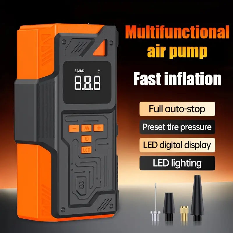 5-in-1 Multifunctional Inflator Starter, 150PSI Digital Tire Pump, Air Compressor, Car Battery Charger & LED Flashlight