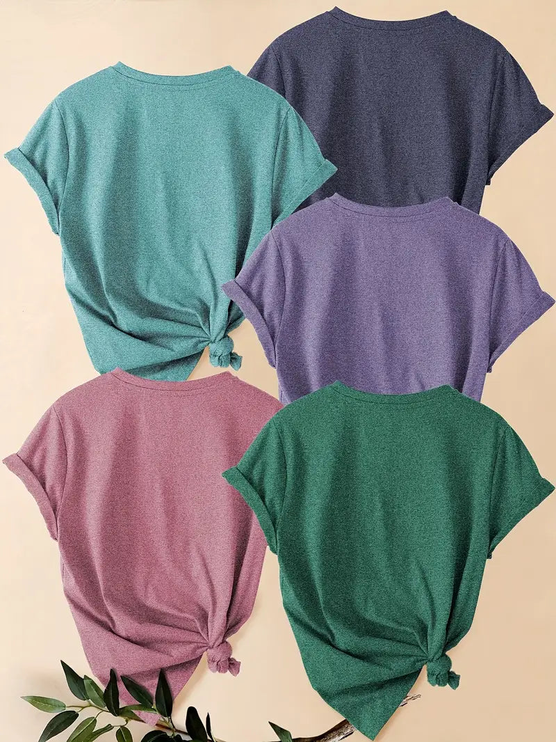 5pcs Women's Retro Graphic Print T-Shirts - Floral