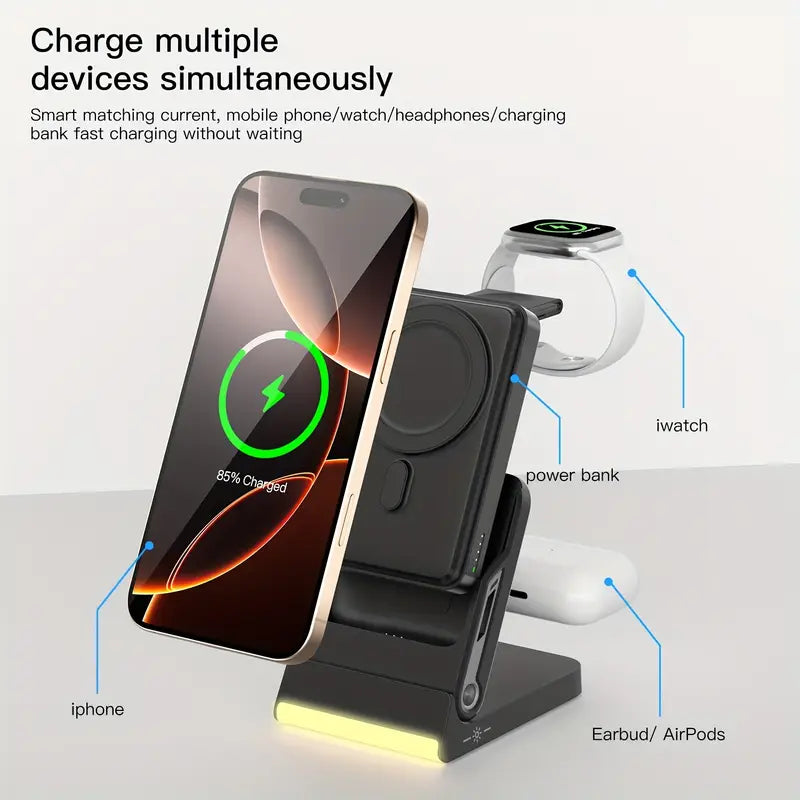 BezosMax Foldable 5-in-1 Magnetic Wireless Power Bank with 10000mAh Detachable Portable Charger