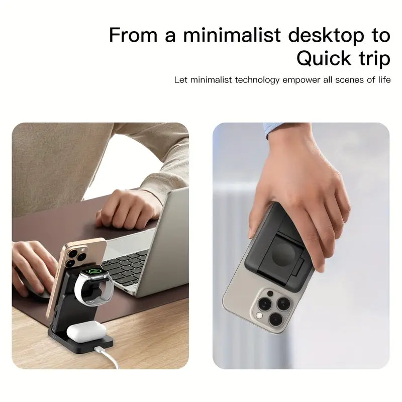 BezosMax Foldable 5-in-1 Magnetic Wireless Power Bank with 10000mAh Detachable Portable Charger
