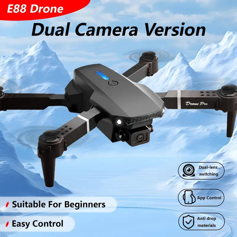Popular E88 Drone with HD Dual Camera, Black and White, Long Battery Life, One-Key Return, WiFi Connection, Beginner-Friendly Quadcopter for Aerial Photography, Height Hold, Suitable for Beginners' Use, Professional Drone