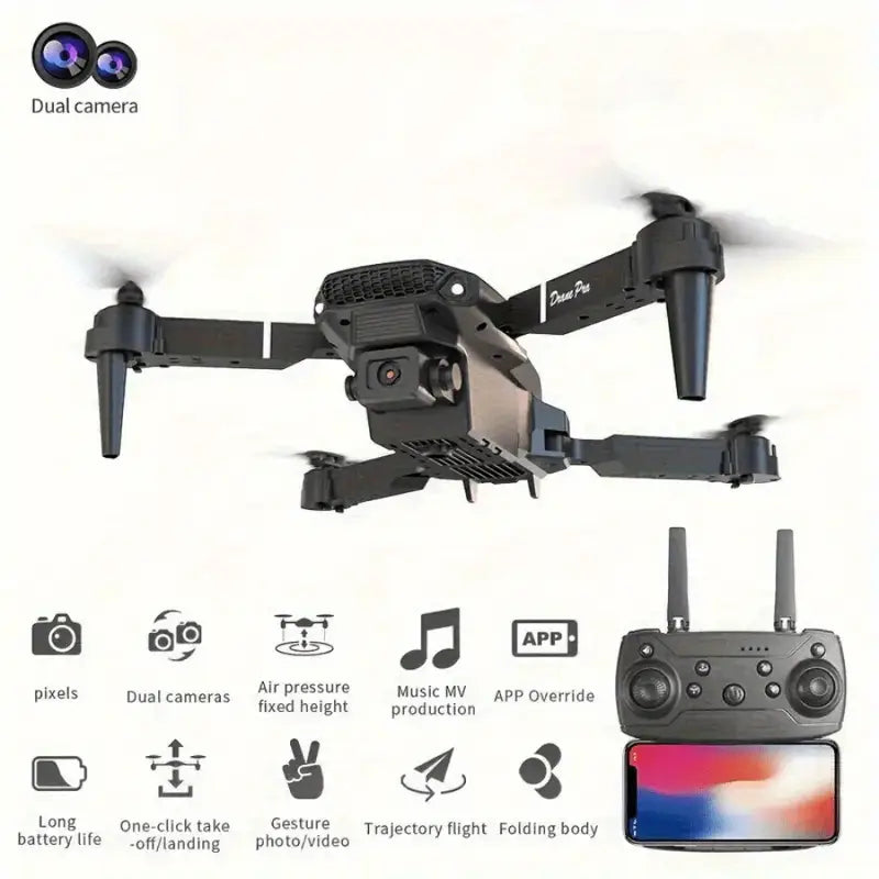 Popular E88 Drone with HD Dual Camera, Black and White, Long Battery Life, One-Key Return, WiFi Connection, Beginner-Friendly Quadcopter for Aerial Photography, Height Hold, Suitable for Beginners' Use, Professional Drone