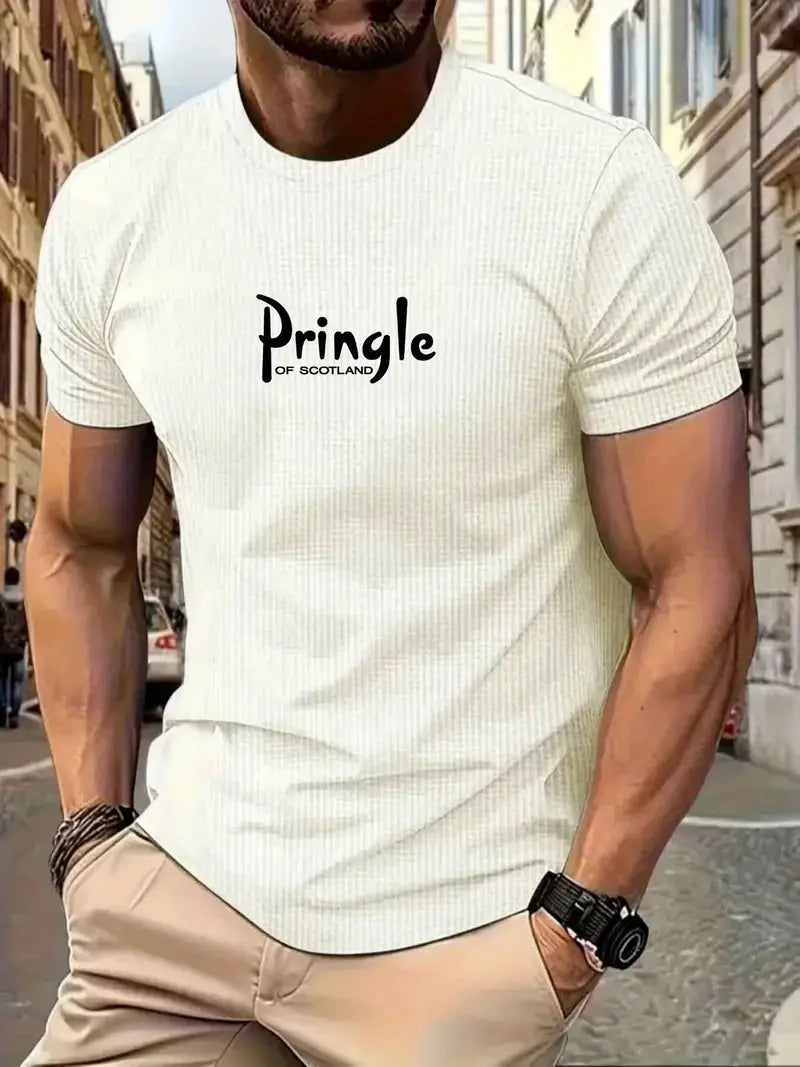 Men'S Waffle Short Sleeve T-Shirt - "Pringle of Scotland" Print