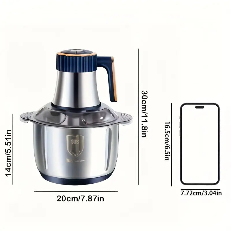 Multifunctional Electric Chopper Food Processor Stainless Steel Five-Speed, Six Pure Steel Blades, Quick Meat Grinder, Home Use Meat Mincer, Chop and Crush, Suitable for Kitchen, Vegetables, Onions, Garlic, Salad, Baby Food