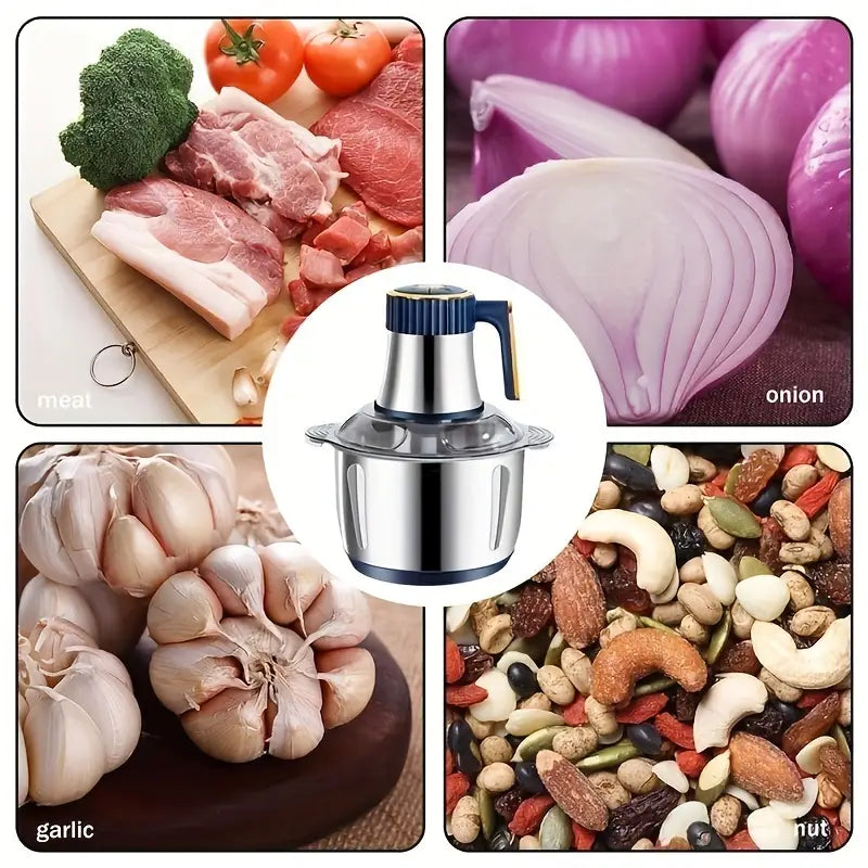 Multifunctional Electric Chopper Food Processor Stainless Steel Five-Speed, Six Pure Steel Blades, Quick Meat Grinder, Home Use Meat Mincer, Chop and Crush, Suitable for Kitchen, Vegetables, Onions, Garlic, Salad, Baby Food