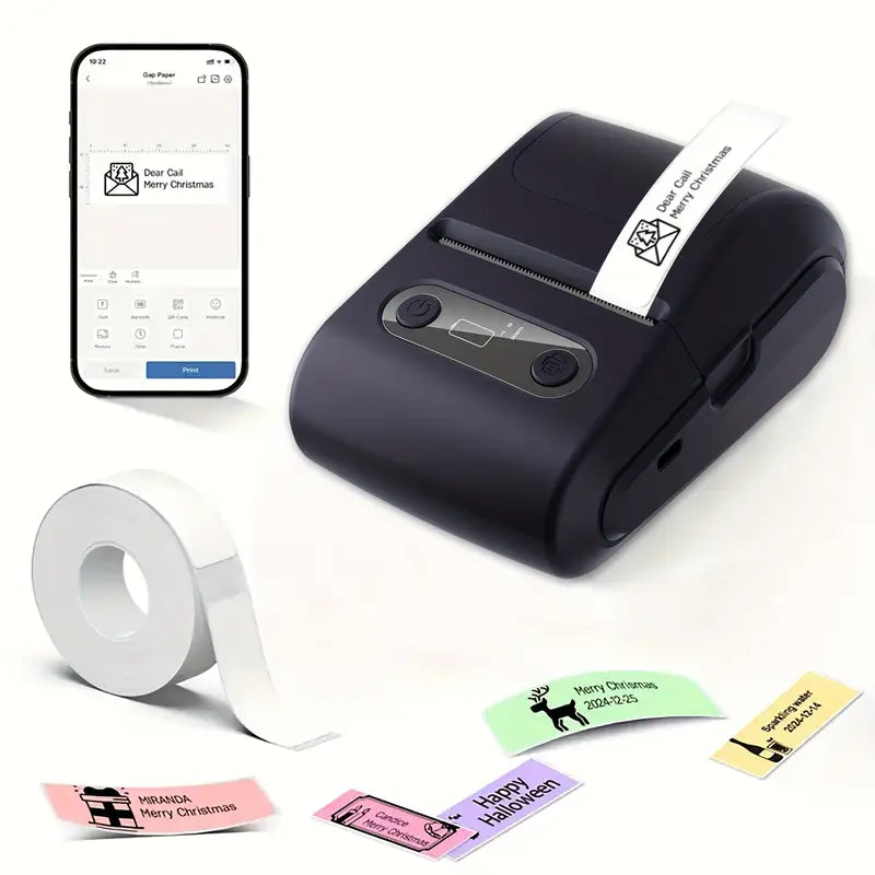 Portable Wireless Thermal Label Printer - Mini Barcode and Sticker Maker, Suitable for Office, DIY Stickers, Home Stickers, Compatible with Smartphones, USB Charging, Wireless Label Printer, Retail Labeling, Durable Construction, Small Businesses