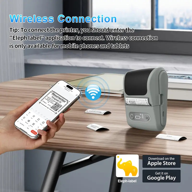 Portable Wireless Thermal Label Printer - Mini Barcode and Sticker Maker, Suitable for Office, DIY Stickers, Home Stickers, Compatible with Smartphones, USB Charging, Wireless Label Printer, Retail Labeling, Durable Construction, Small Businesses