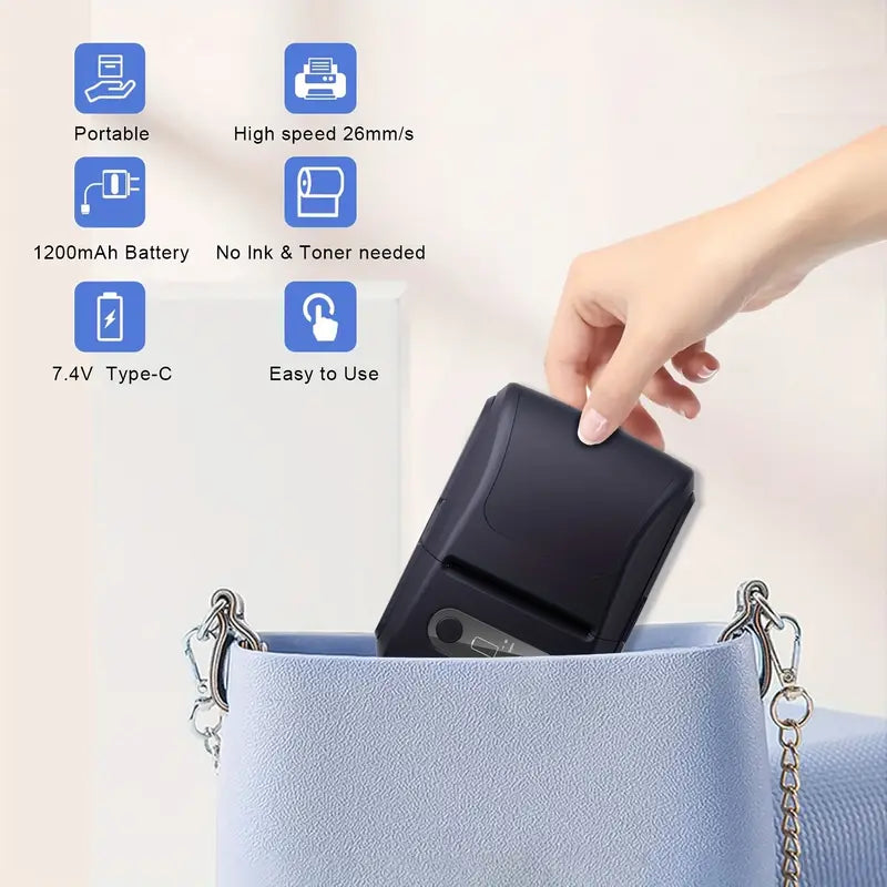 Portable Wireless Thermal Label Printer - Mini Barcode and Sticker Maker, Suitable for Office, DIY Stickers, Home Stickers, Compatible with Smartphones, USB Charging, Wireless Label Printer, Retail Labeling, Durable Construction, Small Businesses