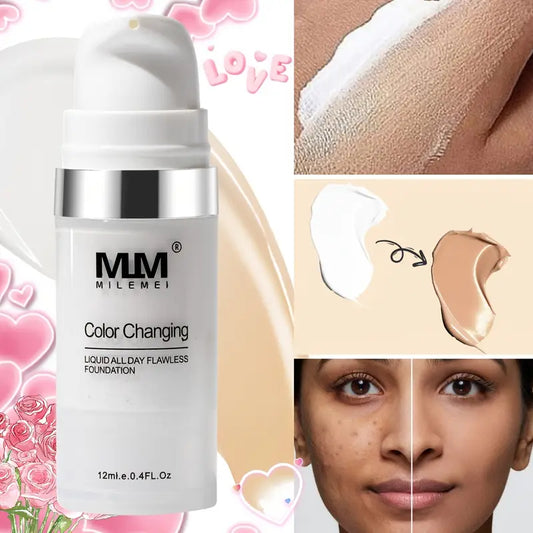 Quick Apply Color Changing Liquid Foundation - Matte Finish, Waterproof & Long-Lasting Oil Control, Medium Coverage Moisturizing BB Cream for Medium & Light Beige Tones, Natural Finish, All Light Beige Types, Ideal for Daily Makeup Essential