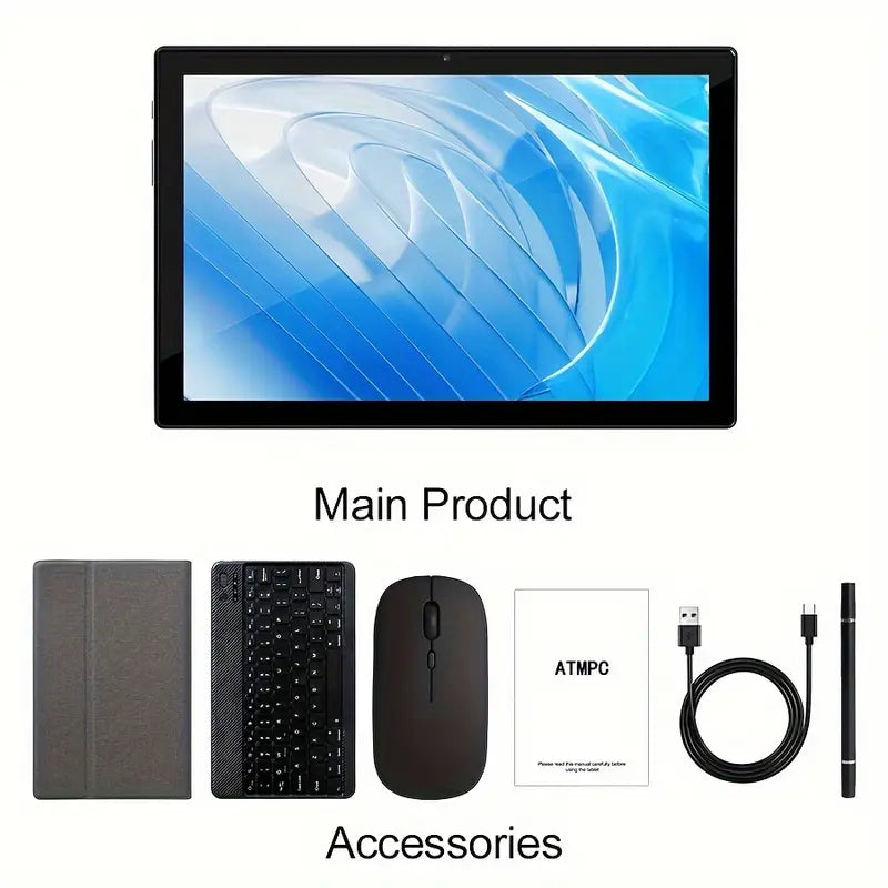 Tablet 10.1 Inch Android 14 OS Pad, 2in 1 Pad with Keyboard, Mouse, Case, Stylus, 128GB ROM 12GB 4GB+8GB Expanded RAM, Dual Camera, Eight Core Processor, 1280 * 800 IPS High-definition Display Screen, GMS Tab, 5G Wi Fi 6, Google, Pad, Tablet