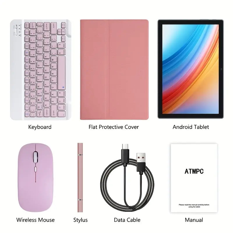 Tablet 10.1 Inch Android 14 OS Pad, 2in 1 Pad with Keyboard, Mouse, Case, Stylus, 128GB ROM 12GB 4GB+8GB Expanded RAM, Dual Camera, Eight Core Processor, 1280 * 800 IPS High-definition Display Screen, GMS Tab, 5G Wi Fi 6, Google, Pad, Tablet