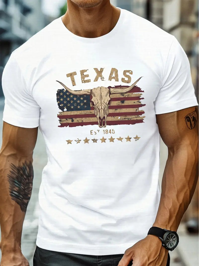 Texas Longhorn Skull Graphic Tee for Men