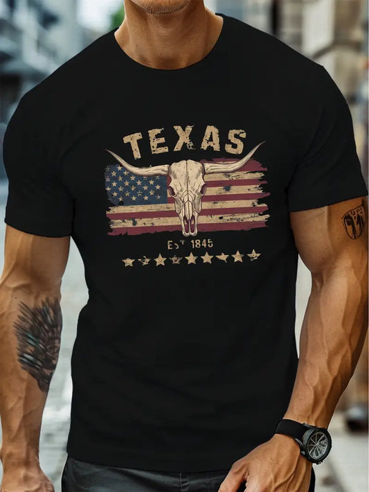 Texas Longhorn Skull Graphic Tee for Men