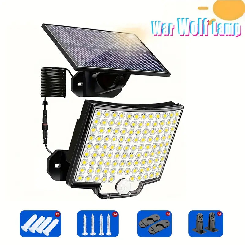Solar wall sconce, 106 LED solar outdoor light with motion sensor, adjustable angle, yard garden solar wall sconce with 279.4cm cable