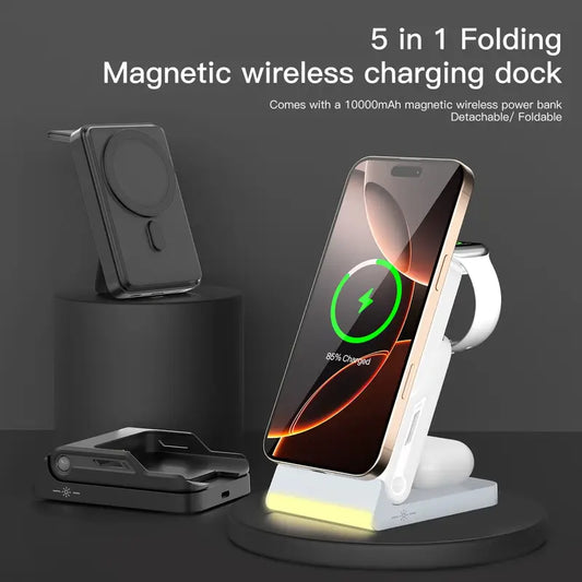 BezosMax Foldable 5-in-1 Magnetic Wireless Power Bank with 10000mAh Detachable Portable Charger