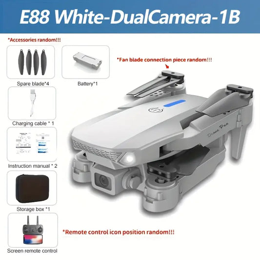 Popular E88 Drone with HD Dual Camera, Black and White, Long Battery Life, One-Key Return, WiFi Connection, Beginner-Friendly Quadcopter for Aerial Photography, Height Hold, Suitable for Beginners' Use, Professional Drone