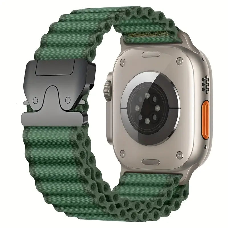 Parachute Buckle Soft Silicone Replacement Loop Wristband for Apple Watch 49mm 46mm 45mm 44mm 42mm 38mm 40mm 41mm, Street Style Nylon Strap, Tang Buckle Closure, Compatible with iWatch Ultra SE Series10 9 8 7 6 5 4 3