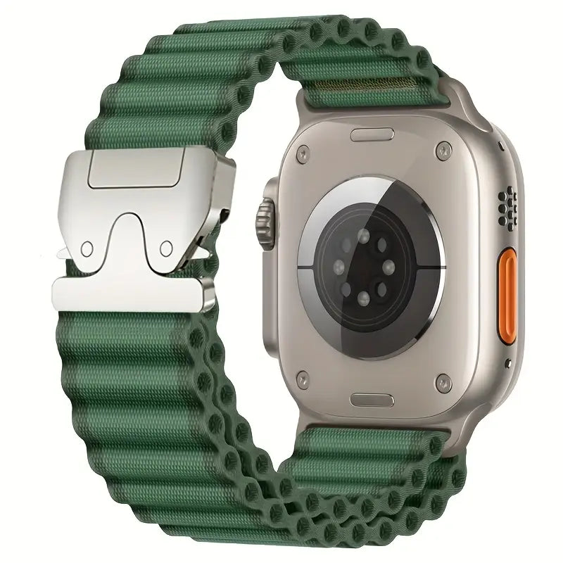 Parachute Buckle Soft Silicone Replacement Loop Wristband for Apple Watch 49mm 46mm 45mm 44mm 42mm 38mm 40mm 41mm, Street Style Nylon Strap, Tang Buckle Closure, Compatible with iWatch Ultra SE Series10 9 8 7 6 5 4 3