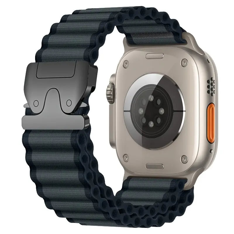 Parachute Buckle Soft Silicone Replacement Loop Wristband for Apple Watch 49mm 46mm 45mm 44mm 42mm 38mm 40mm 41mm, Street Style Nylon Strap, Tang Buckle Closure, Compatible with iWatch Ultra SE Series10 9 8 7 6 5 4 3