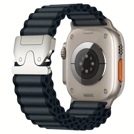 Parachute Buckle Soft Silicone Replacement Loop Wristband for Apple Watch 49mm 46mm 45mm 44mm 42mm 38mm 40mm 41mm, Street Style Nylon Strap, Tang Buckle Closure, Compatible with iWatch Ultra SE Series10 9 8 7 6 5 4 3