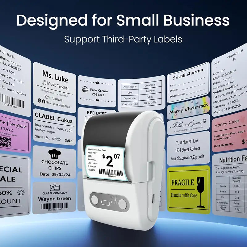 Portable Wireless Thermal Label Printer - Mini Barcode and Sticker Maker, Suitable for Office, DIY Stickers, Home Stickers, Compatible with Smartphones, USB Charging, Wireless Label Printer, Retail Labeling, Durable Construction, Small Businesses