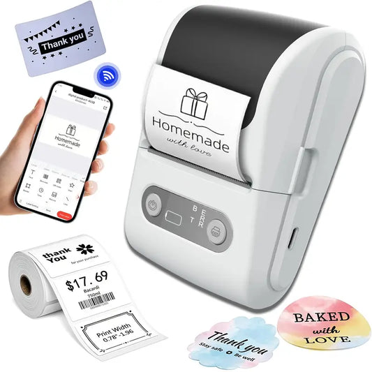 Portable Wireless Thermal Label Printer - Mini Barcode and Sticker Maker, Suitable for Office, DIY Stickers, Home Stickers, Compatible with Smartphones, USB Charging, Wireless Label Printer, Retail Labeling, Durable Construction, Small Businesses