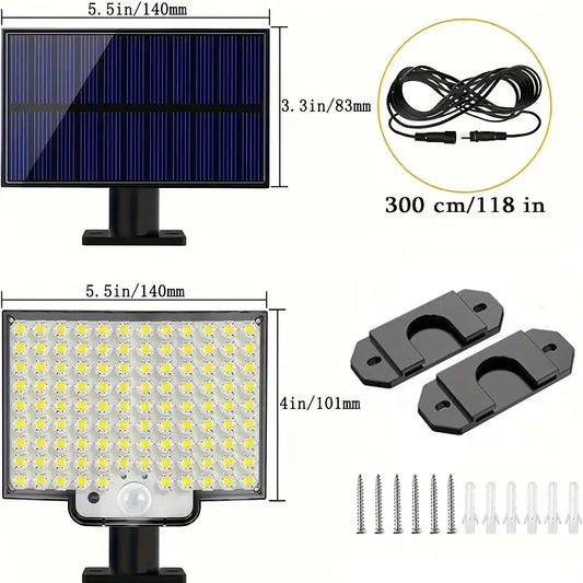 Solar wall sconce, 106 LED solar outdoor light with motion sensor, adjustable angle, yard garden solar wall sconce with 279.4cm cable